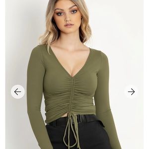 Blackmilk Olive Ruched Long Sleeve Top